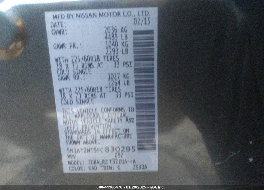 2015 NISSAN ROGUE SL VIN: 5N1AT2MT9FC830295