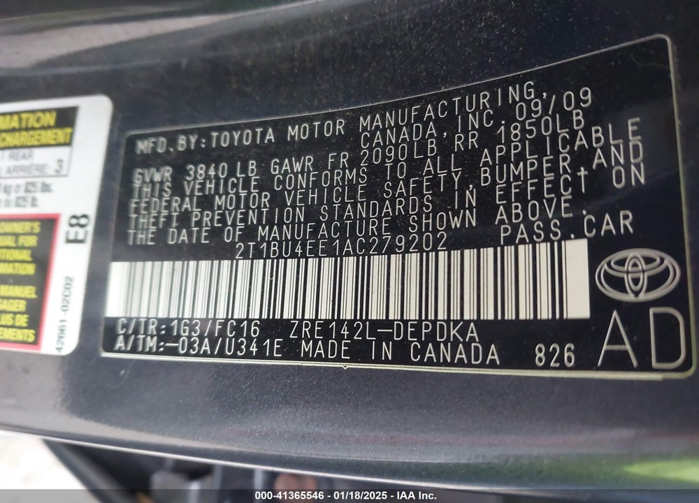 2010 TOYOTA COROLLA LE VIN: 2T1BU4EE1AC279202