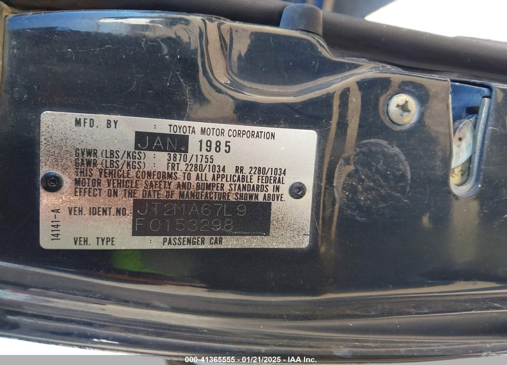 1985 TOYOTA SUPRA VIN: JT2MA67L9F0153298