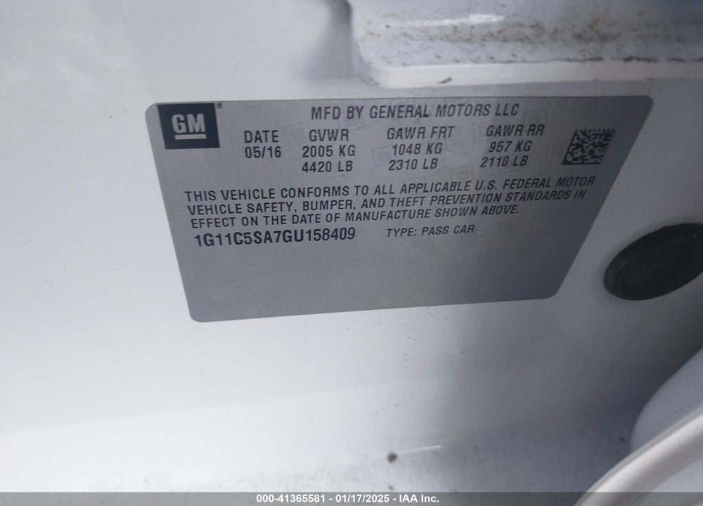 2016 CHEVROLET MALIBU LIMITED VIN: 1G11C5SA7GU158409