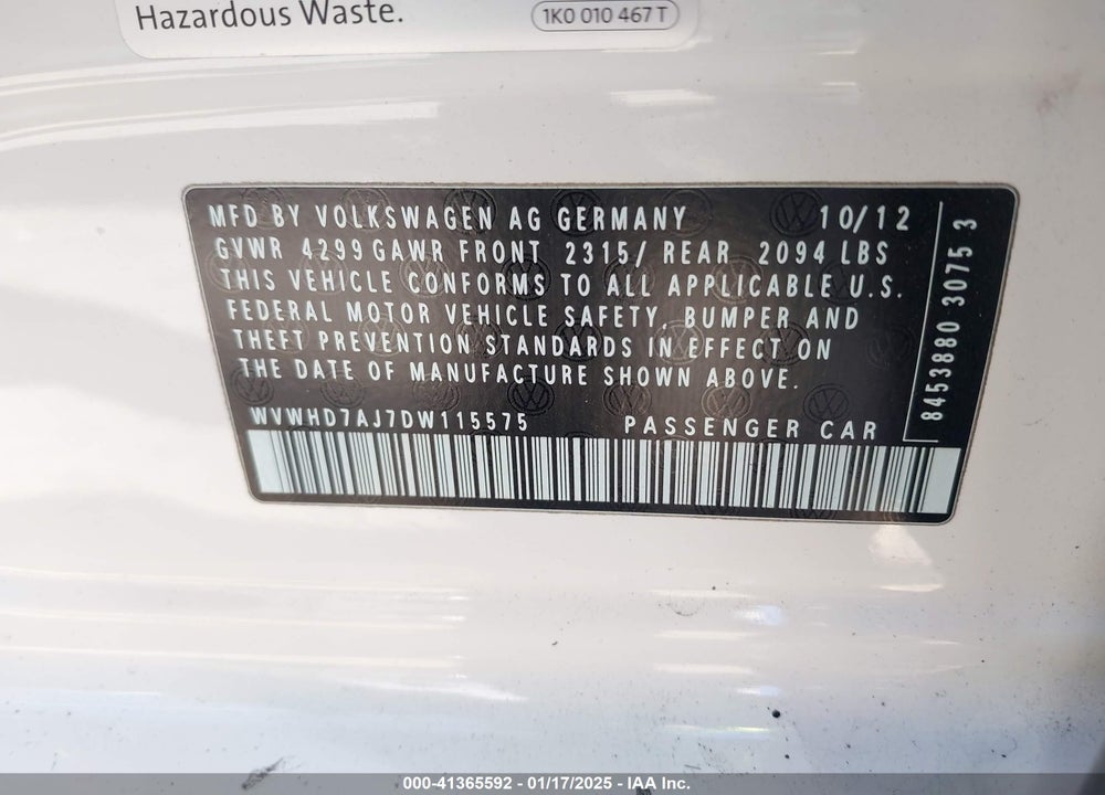 2013 VOLKSWAGEN GTI 4-DOOR AUTOBAHN VIN: WVWHD7AJ7DW115575