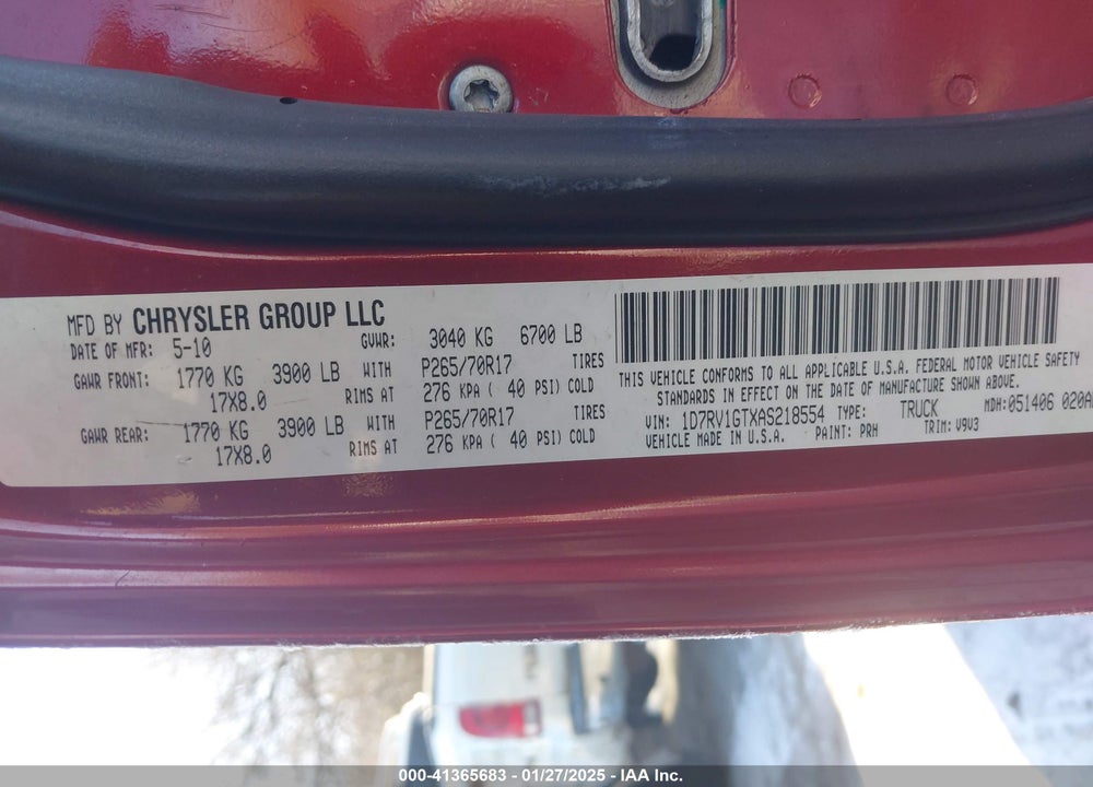 2010 DODGE RAM 1500 VIN: 1D7RV1GTXAS218554