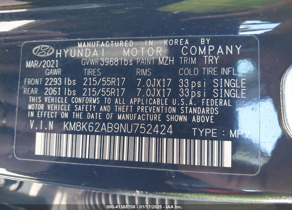 2022 HYUNDAI KONA SEL VIN: KM8K62AB9NU752424