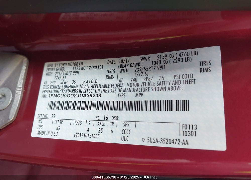 2018 FORD ESCAPE SE VIN: 1FMCU9GD2JUA39208