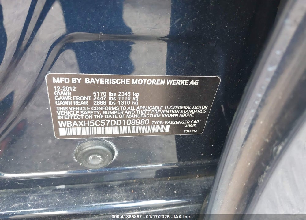 2013 BMW 528I VIN: WBAXH5C57DD108980