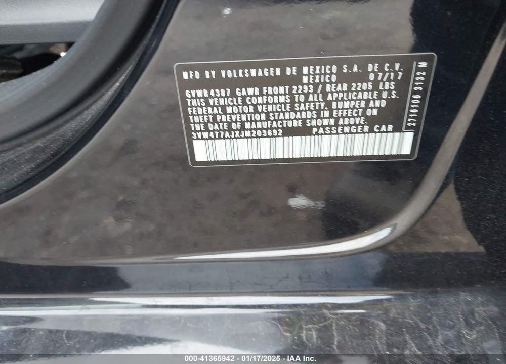 2018 VOLKSWAGEN JETTA VIN: 3VW4T7AJXJM203692