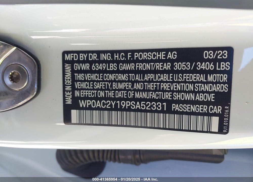 2023 PORSCHE TAYCAN VIN: WP0AC2Y19PSA52331