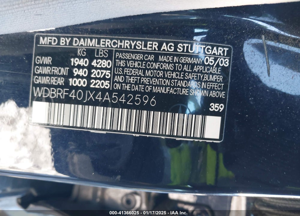2004 MERCEDES-BENZ C 230 KOMPRESSOR SPORT/SPORT VIN: WDBRF40JX4A542596
