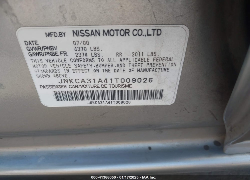 2001 INFINITI I30 LUXURY VIN: JNKCA31A41T009026
