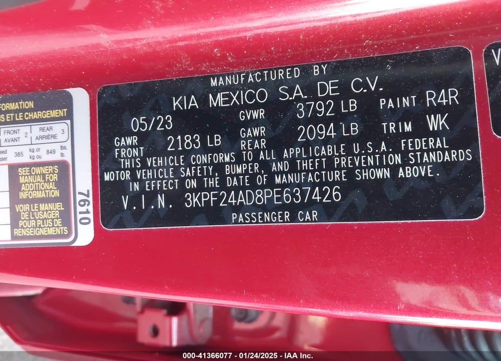 2023 KIA FORTE VIN: 3KPF24AD8PE637426