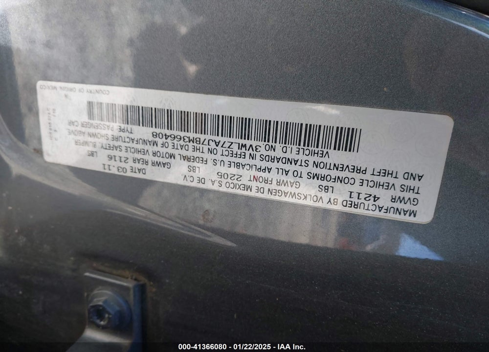 2011 VOLKSWAGEN JETTA 2.5L SEL VIN: 3VWLZ7AJ7BM366408