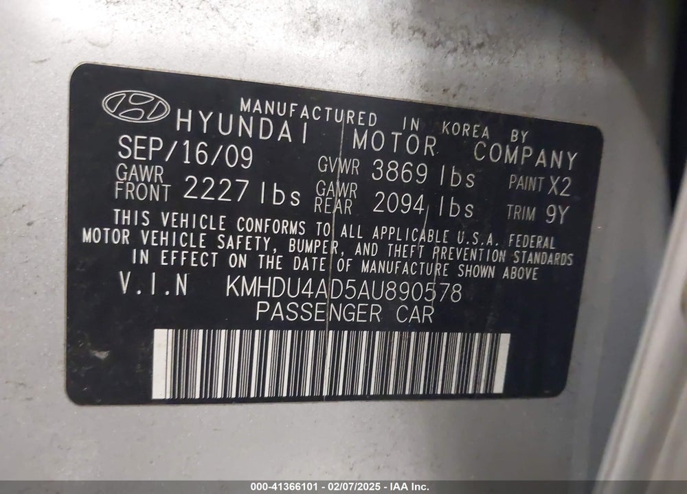 2010 HYUNDAI ELANTRA GLS VIN: KMHDU4AD5AU890578