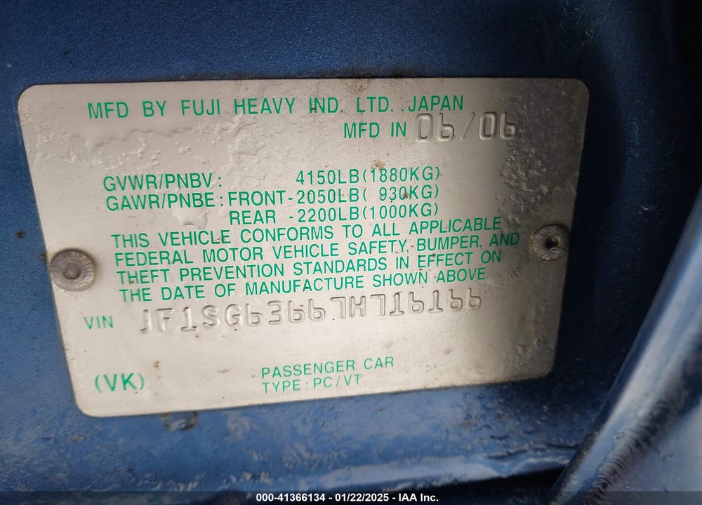 2007 SUBARU FORESTER 2.5X VIN: JF1SG63667H716166