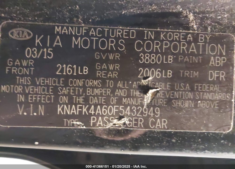 2015 KIA FORTE LX VIN: KNAFK4A60F5432949