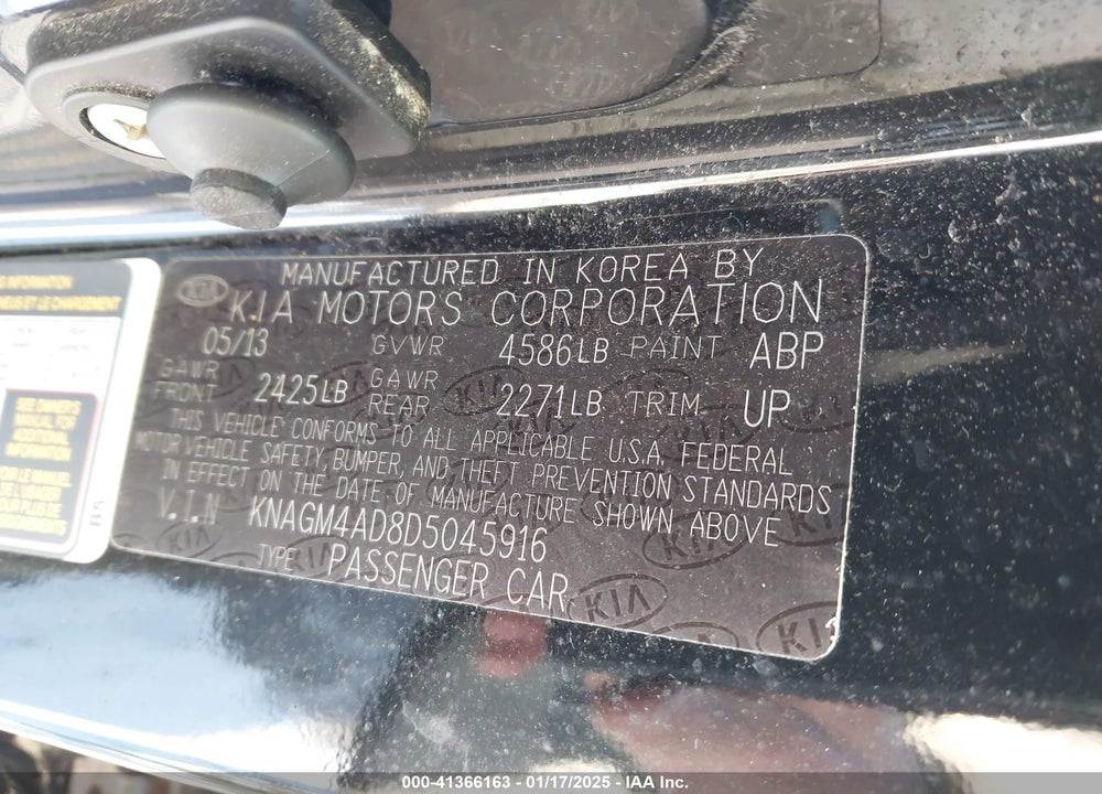 2013 KIA OPTIMA HYBRID VIN: KNAGM4AD8D5045916