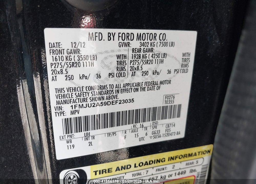 2013 FORD EXPEDITION VIN: 1FMJU2A59DEF23035