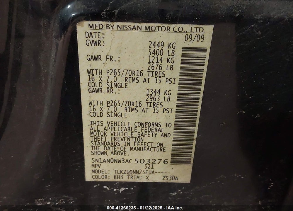 2010 NISSAN XTERRA X VIN: 5N1AN0NW3AC503276