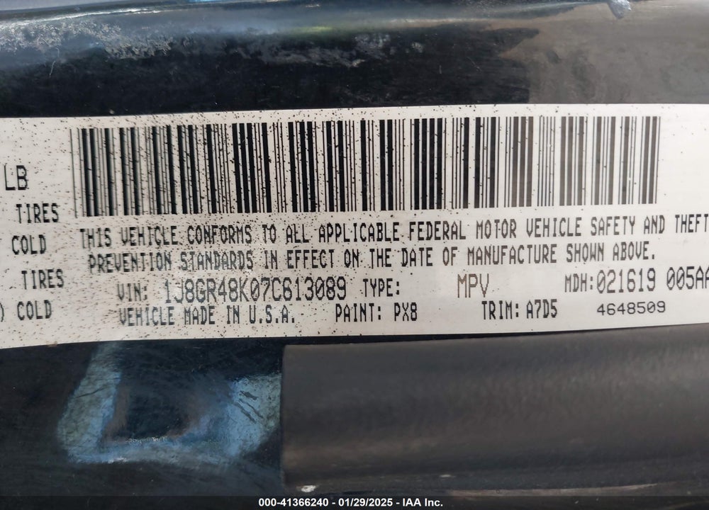 2007 JEEP GRAND CHEROKEE LAREDO VIN: 1J8GR48K07C613089