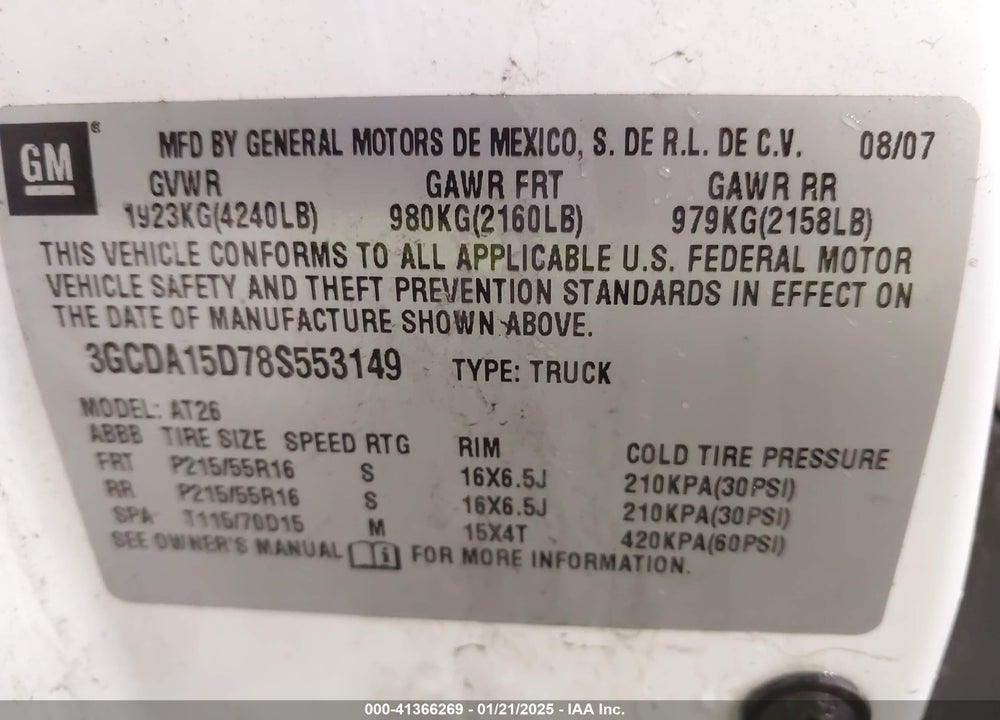 2008 CHEVROLET HHR PANEL LS VIN: 3GCDA15D78S553149