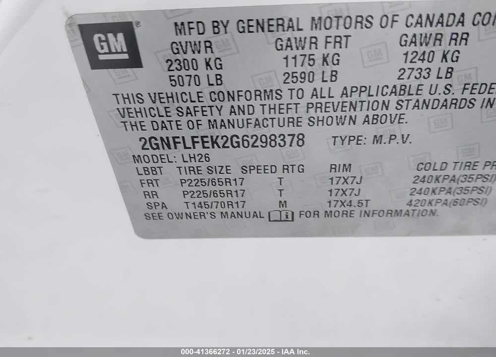 2016 CHEVROLET EQUINOX LT VIN: 2GNFLFEK2G6298378