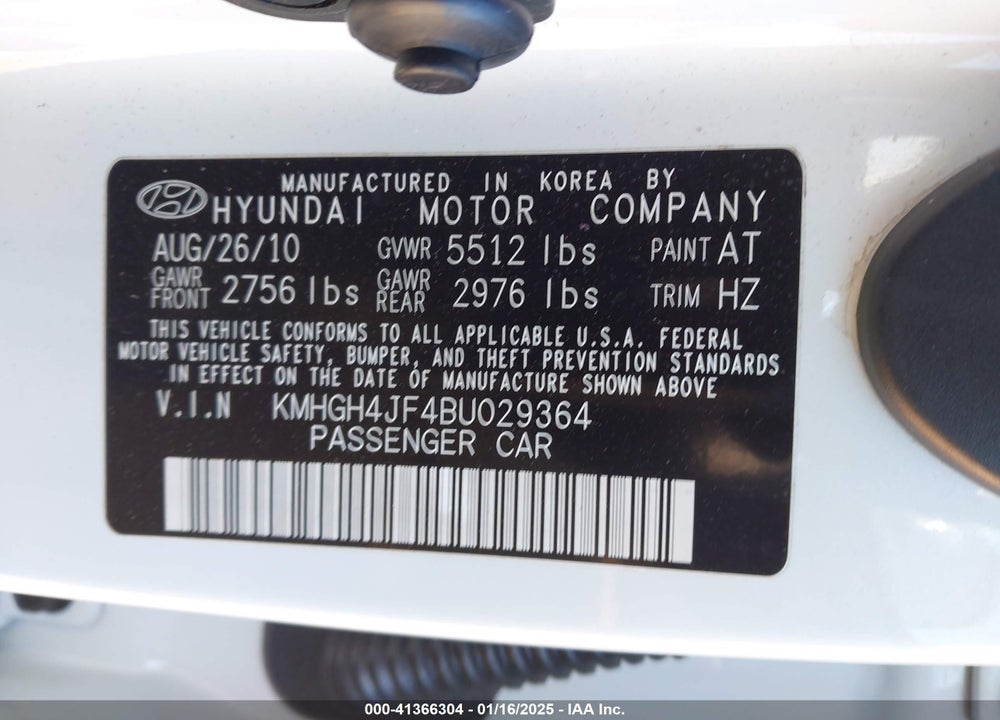 2011 HYUNDAI EQUUS SIGNATURE VIN: KMHGH4JF4BU029364