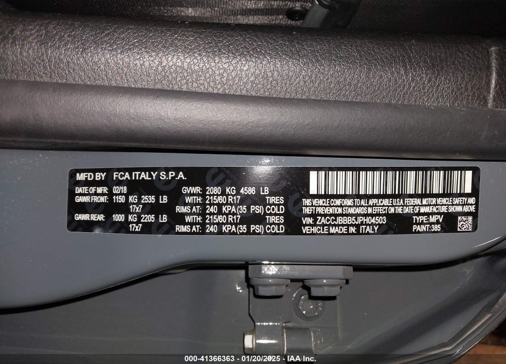 2018 JEEP RENEGADE LATITUDE 4X4 VIN: ZACCJBBB5JPH04503