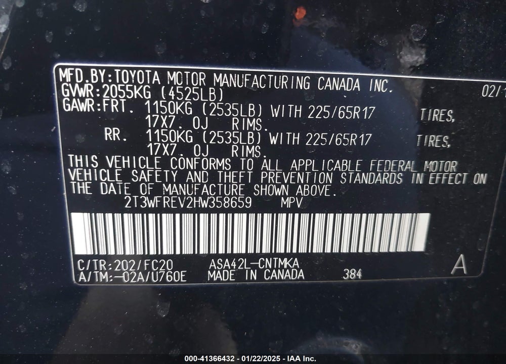 2017 TOYOTA RAV4 XLE VIN: 2T3WFREV2HW358659