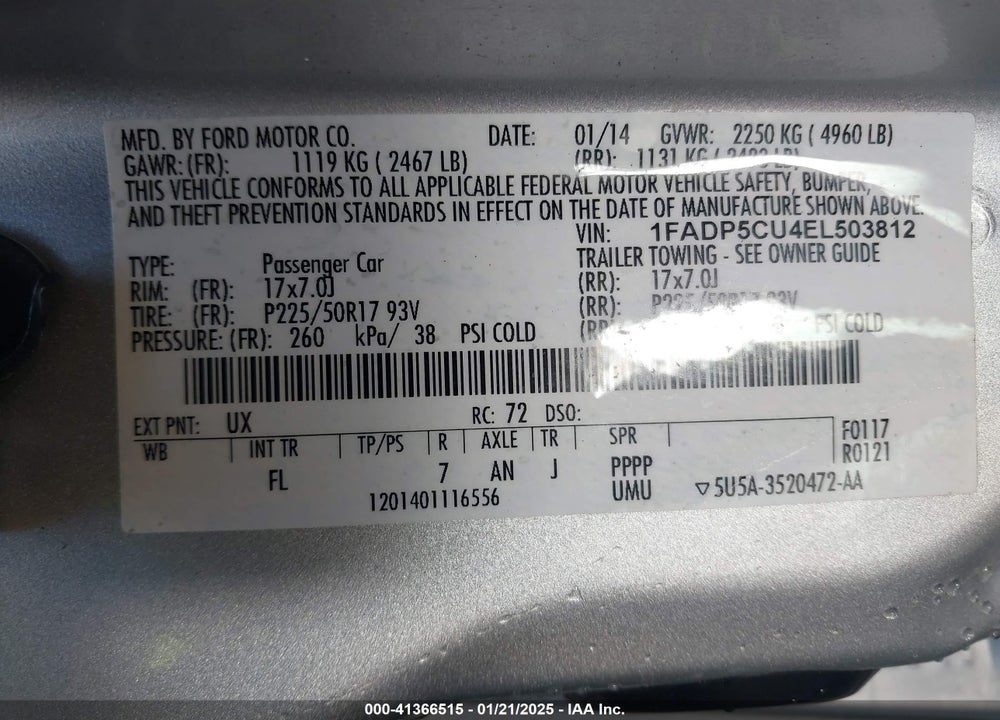 2014 FORD C-MAX ENERGI VIN: 1FADP5CU4EL503812