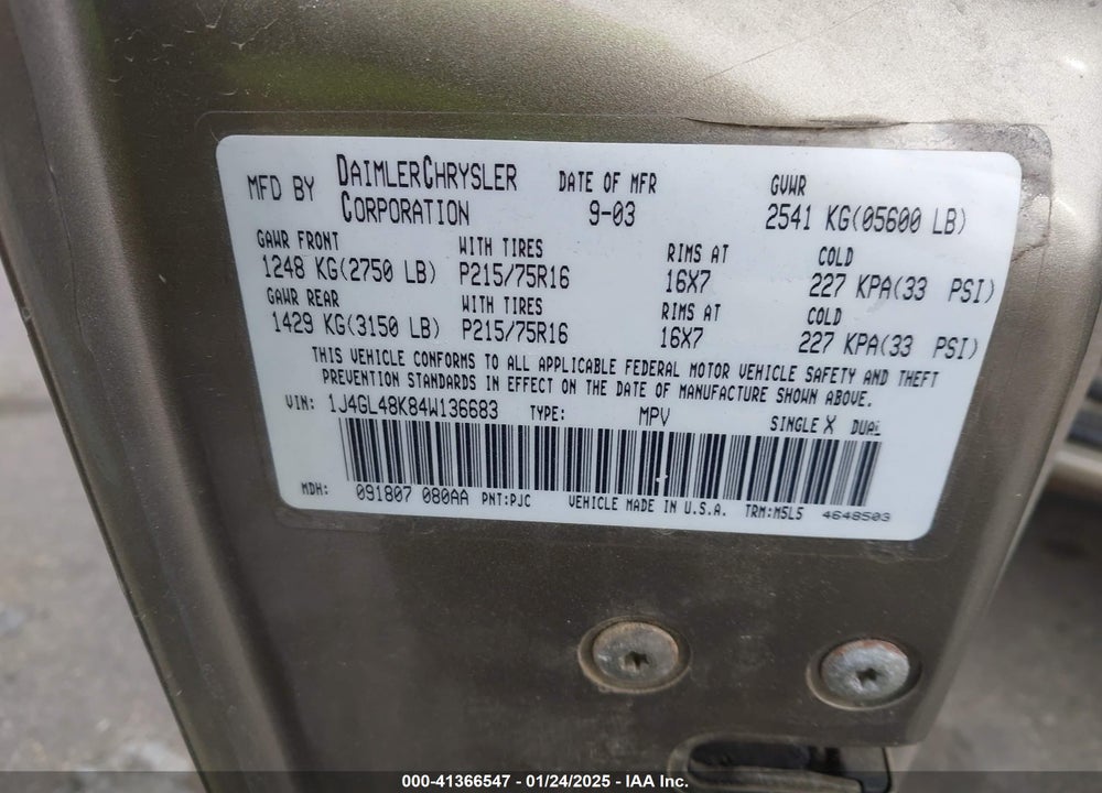 2004 JEEP LIBERTY SPORT VIN: 1J4GL48K84W136683