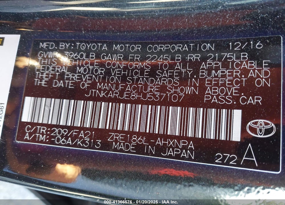 2017 TOYOTA COROLLA IM VIN: JTNKARJE8HJ537107