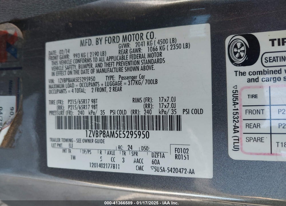 2014 FORD MUSTANG VIN: 1ZVBP8AM5E5295950