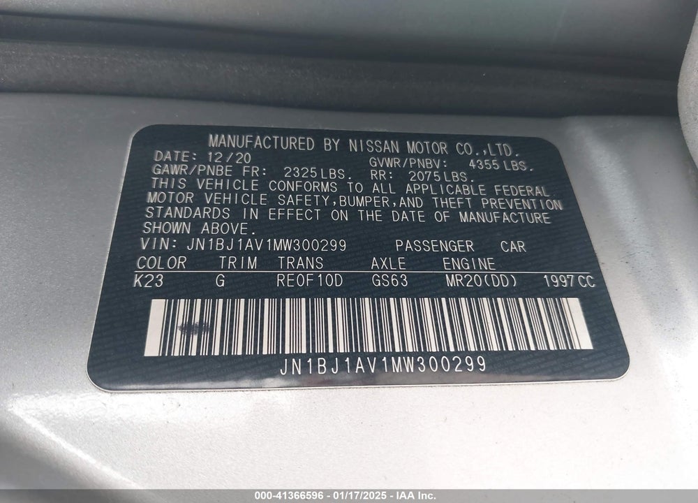 2021 NISSAN ROGUE SPORT S FWD XTRONIC CVT VIN: JN1BJ1AV1MW300299
