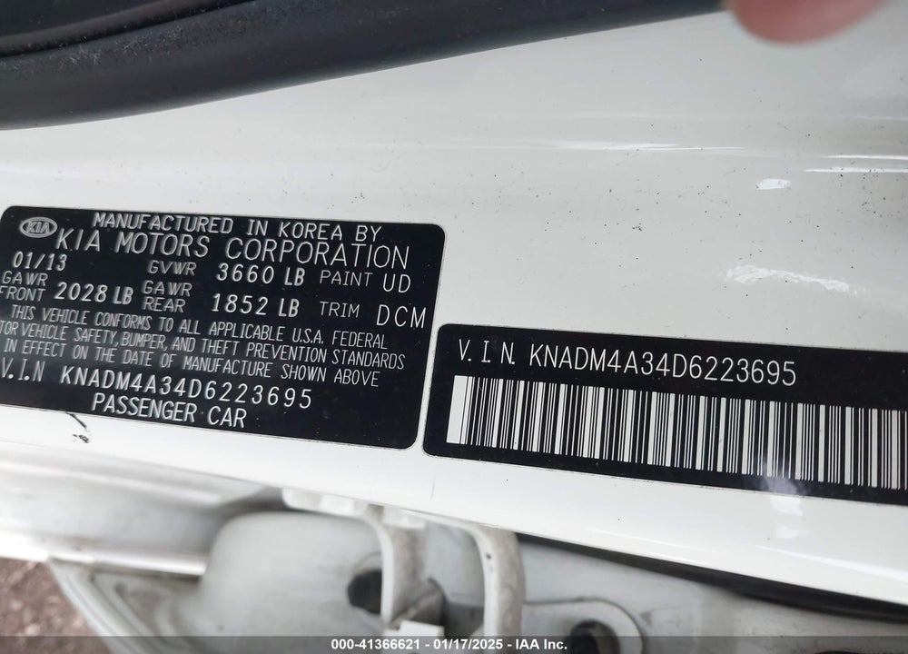 2013 KIA RIO VIN: KNADM4A34D6223695