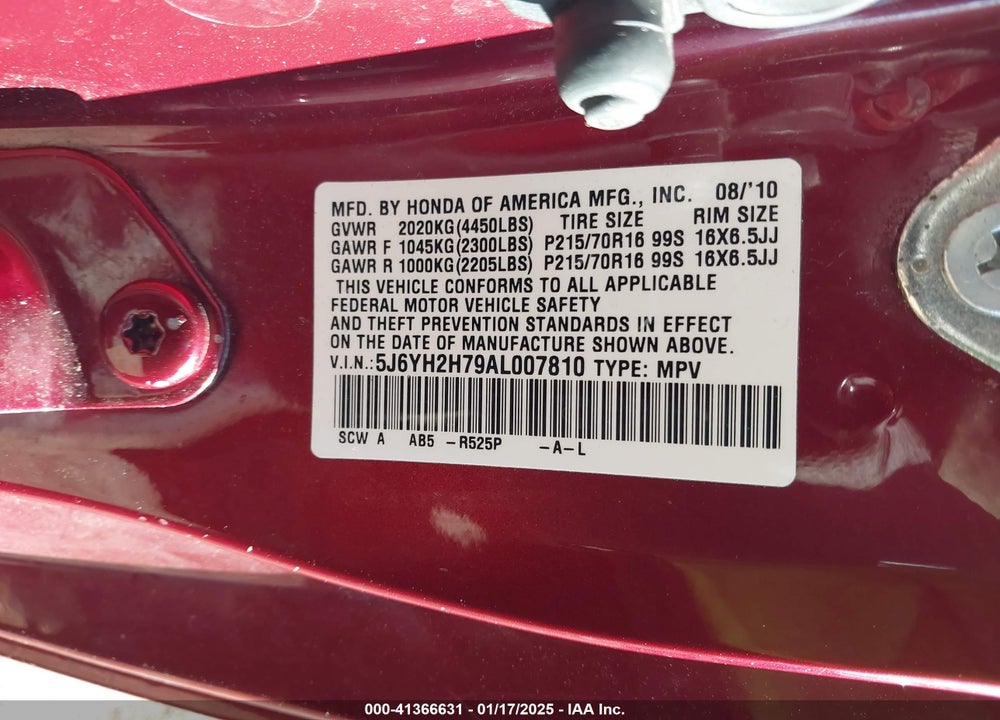 2010 HONDA ELEMENT EX VIN: 5J6YH2H79AL007810