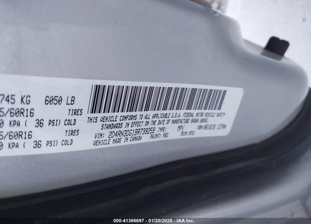 2011 DODGE GRAND CARAVAN MAINSTREET VIN: 2D4RN3DG1BR739259
