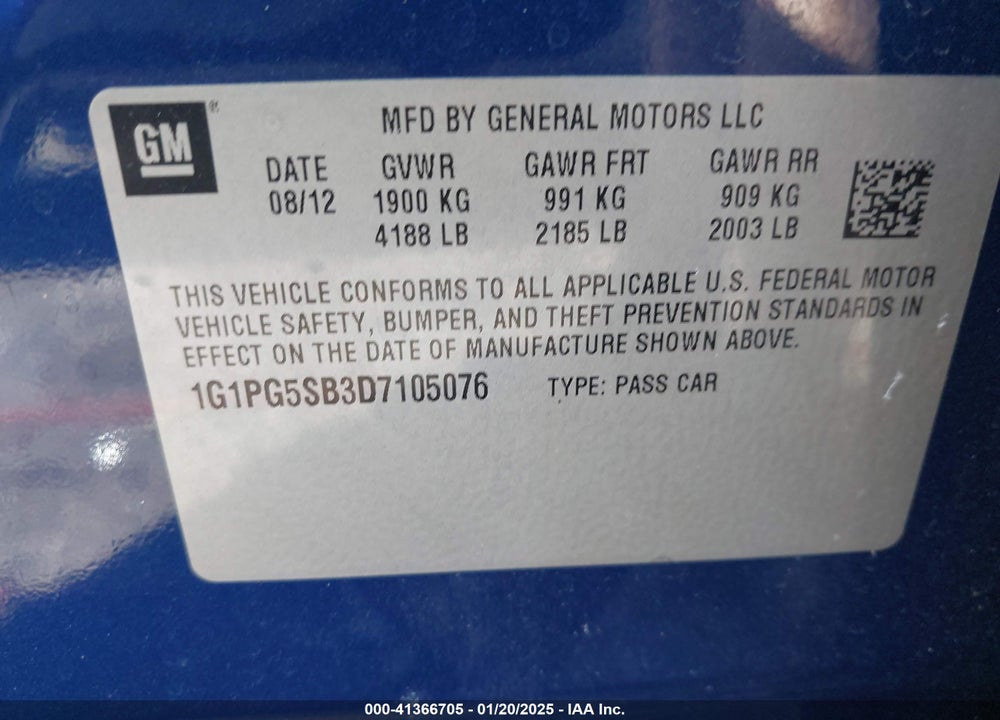 2013 CHEVROLET CRUZE LTZ VIN: 1G1PG5SB3D7105076