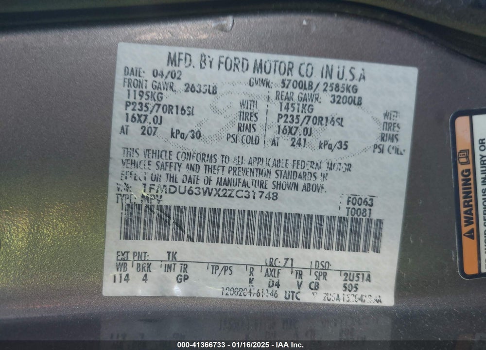 2002 FORD EXPLORER XLT VIN: 1FMDU63WX2ZC31748