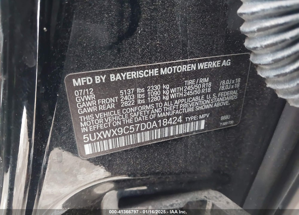 2013 BMW X3 XDRIVE28I VIN: 5UXWX9C57D0A18424