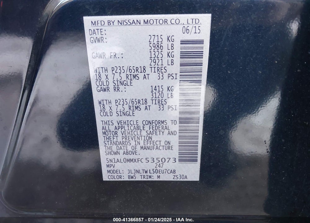 2015 INFINITI QX60 VIN: 5N1AL0MMXFC535073