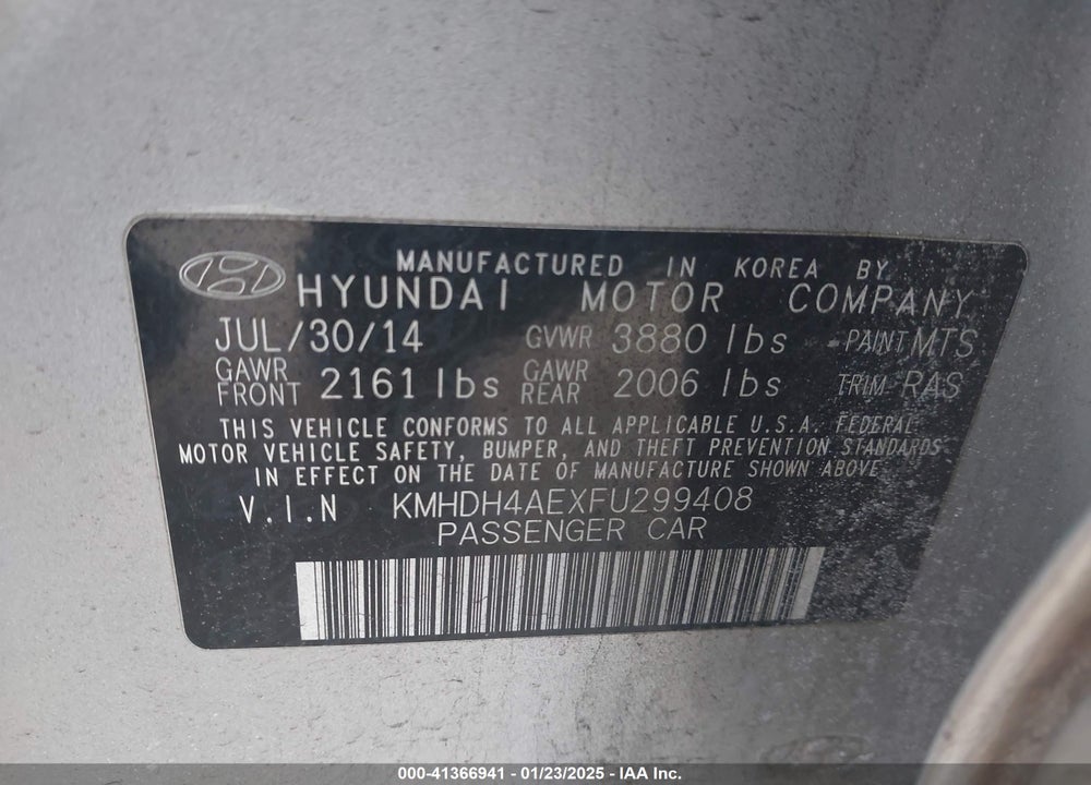 2015 HYUNDAI ELANTRA SE VIN: KMHDH4AEXFU299408