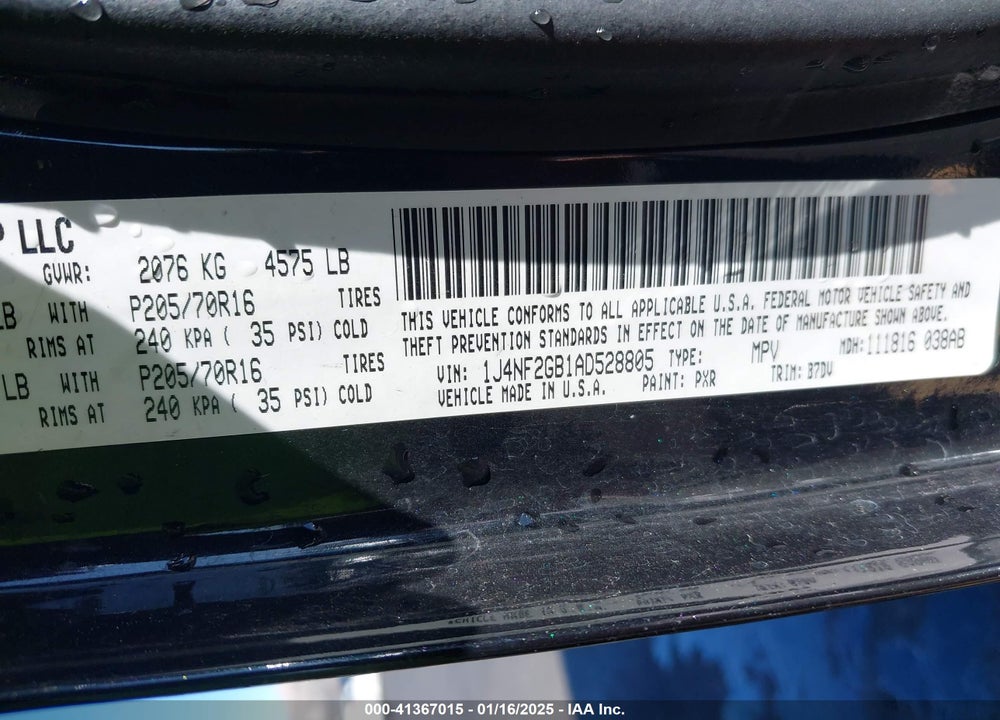 2010 JEEP PATRIOT SPORT VIN: 1J4NF2GB1AD528805