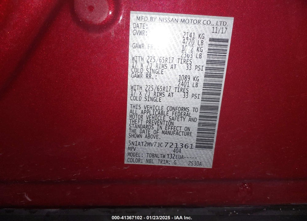 2018 NISSAN ROGUE SV VIN: 5N1AT2MV7JC721361