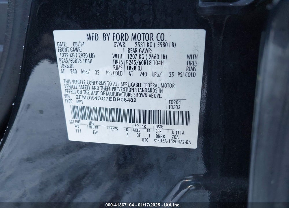 2014 FORD EDGE SE VIN: 2FMDK4GC7EBB06482