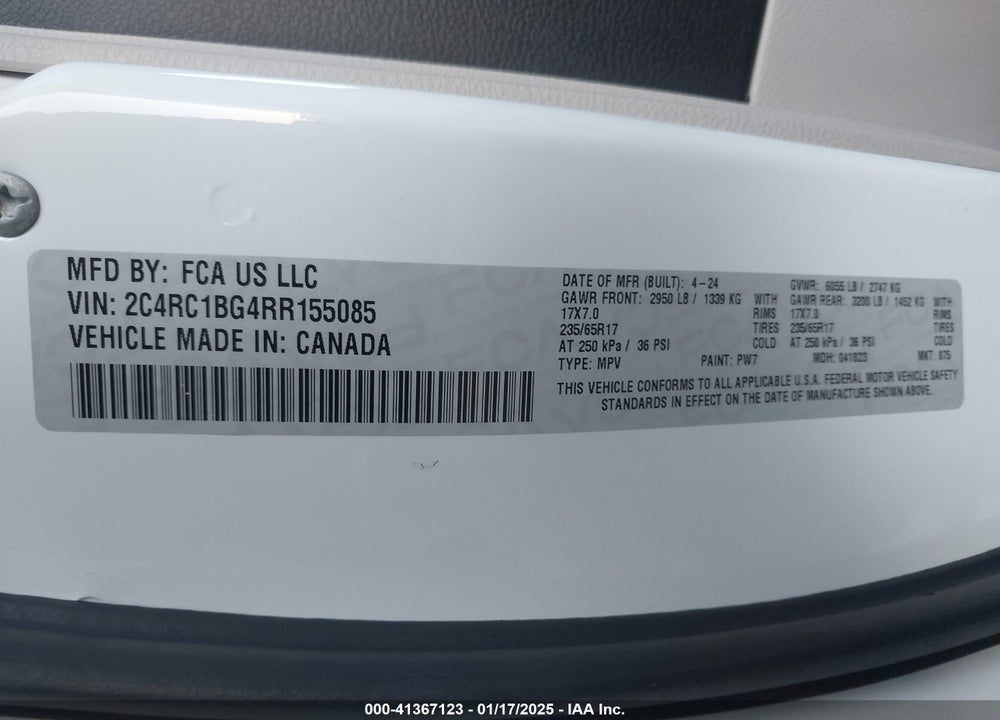 2024 CHRYSLER PACIFICA TOURING L VIN: 2C4RC1BG4RR155085