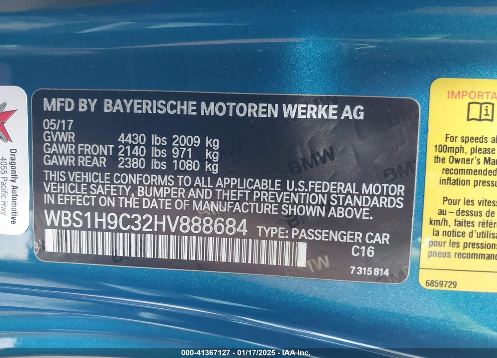 2017 BMW M2 VIN: WBS1H9C32HV888684