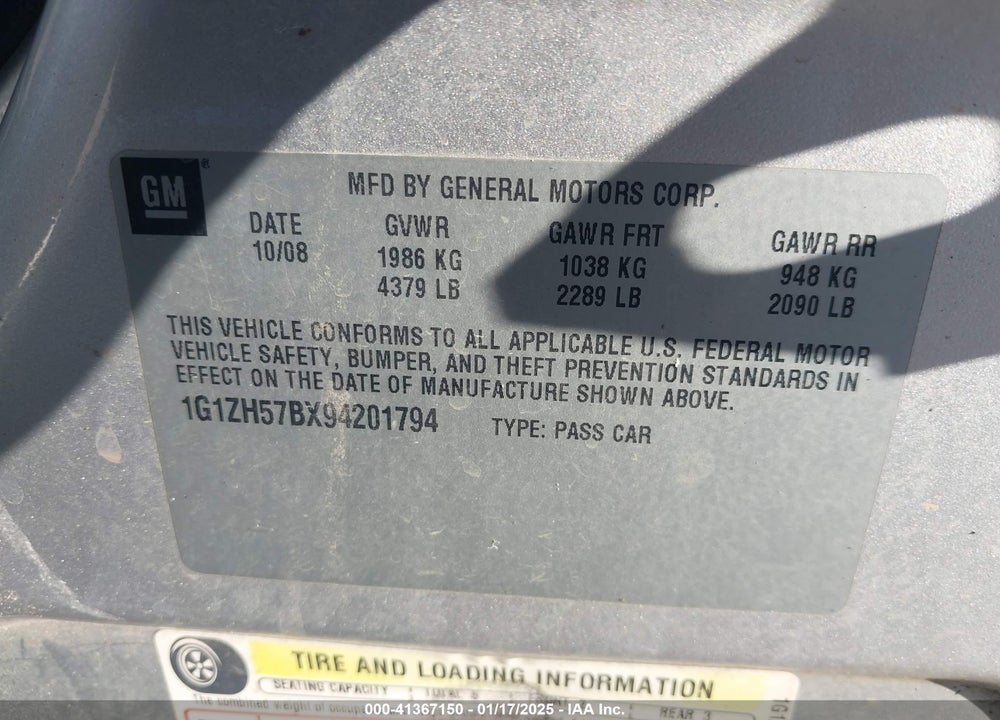 2009 CHEVROLET MALIBU LT VIN: 1G1ZH57BX94201794