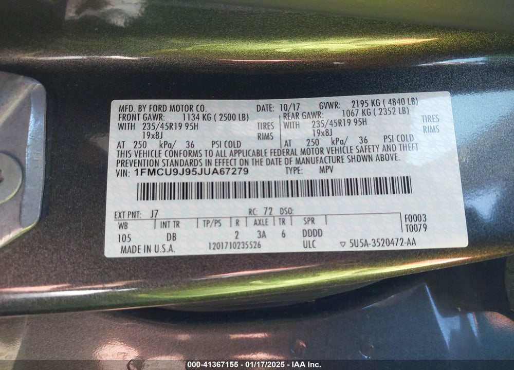 2018 FORD ESCAPE TITANIUM VIN: 1FMCU9J95JUA67279