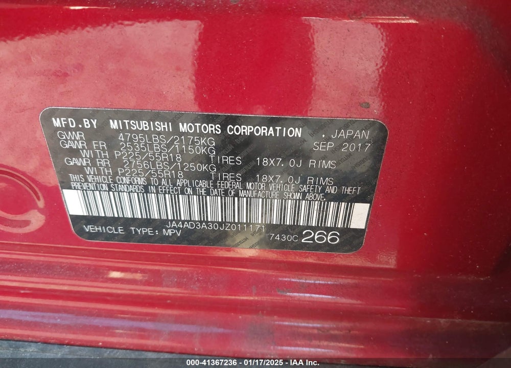 2018 MITSUBISHI OUTLANDER SE VIN: JA4AD3A30JZ011171