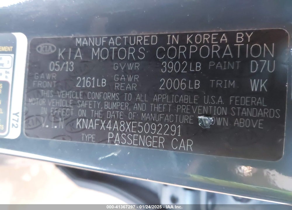 2014 KIA FORTE VIN: KNAFX4A8XE5092291