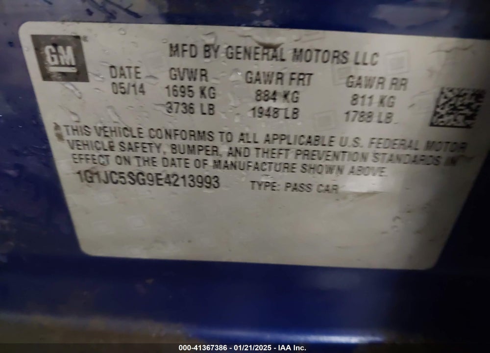 2014 CHEVROLET SONIC VIN: 1G1JC5SG9E4213993